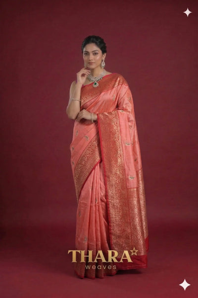 Pure Ektara Peach and Pink Border with Meenkari Motifs  Banarasi Saree