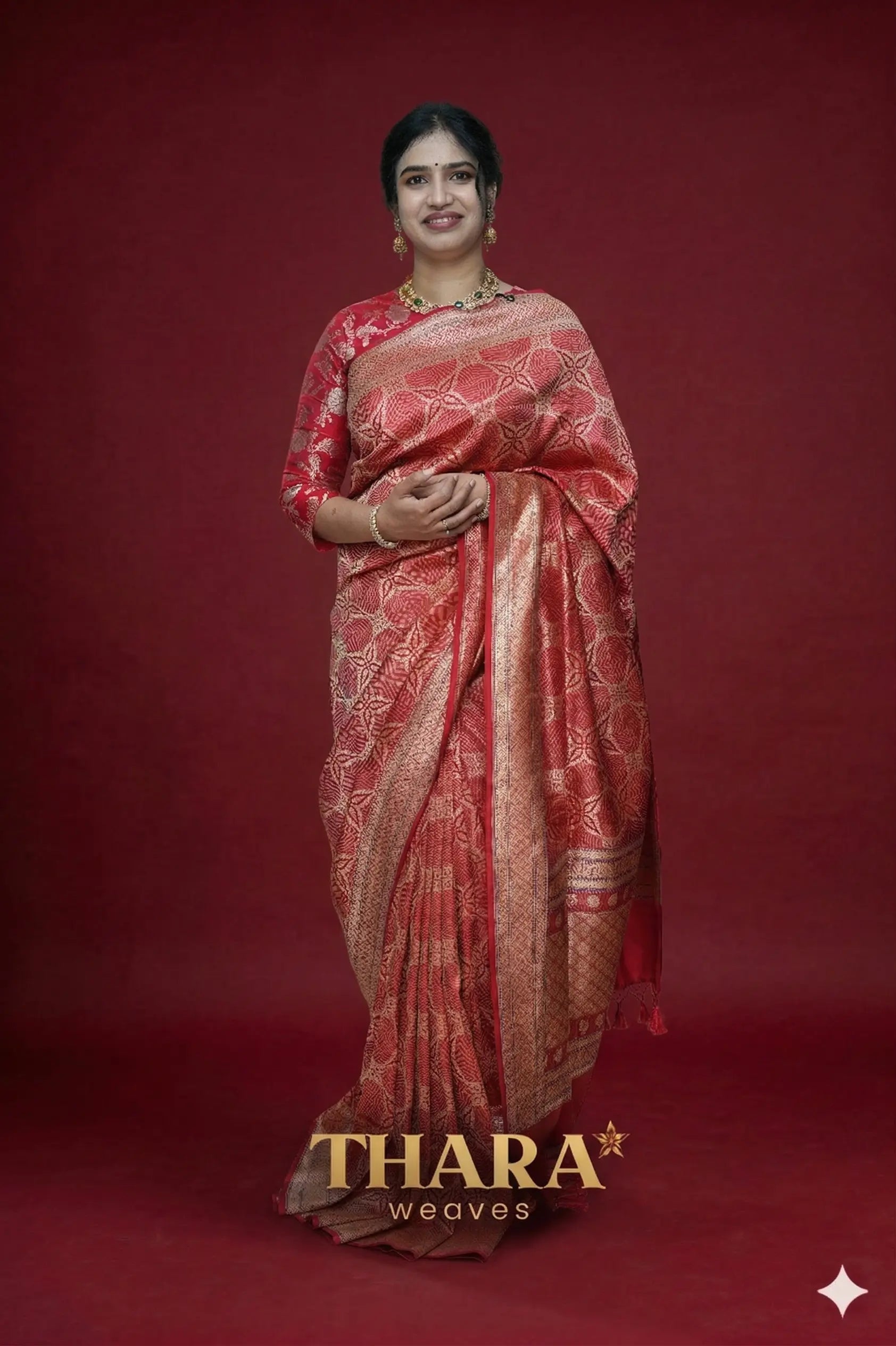 Pure Katan Silk Red all over Brocade Saree