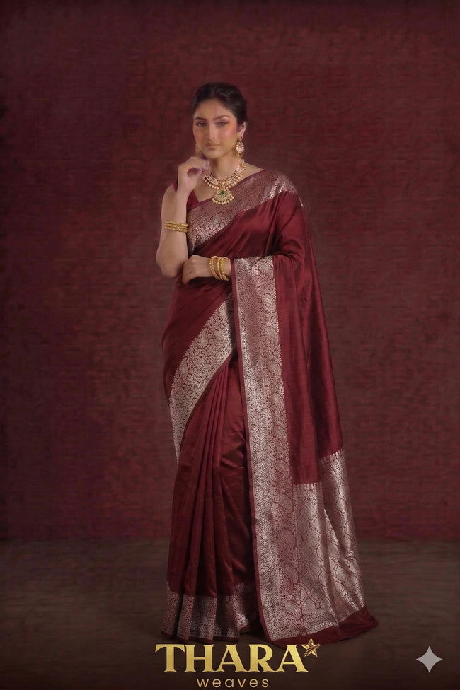 Pure Mushroo Brown Banarasi Saree Hover Image