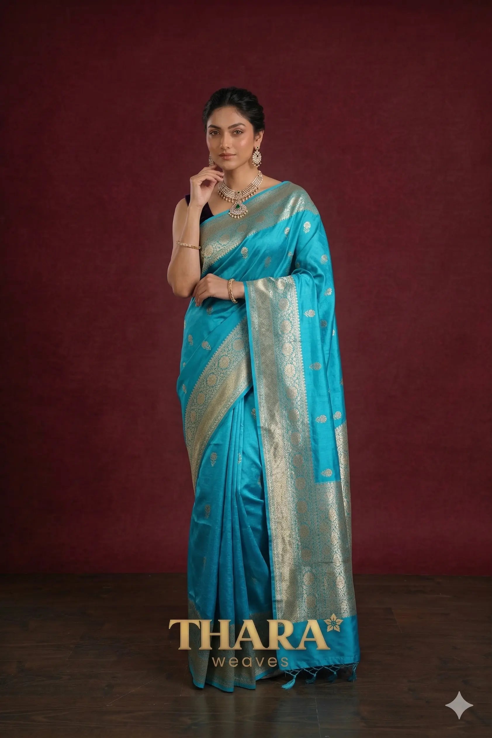 Pure Katan Blue Banarasi Saree