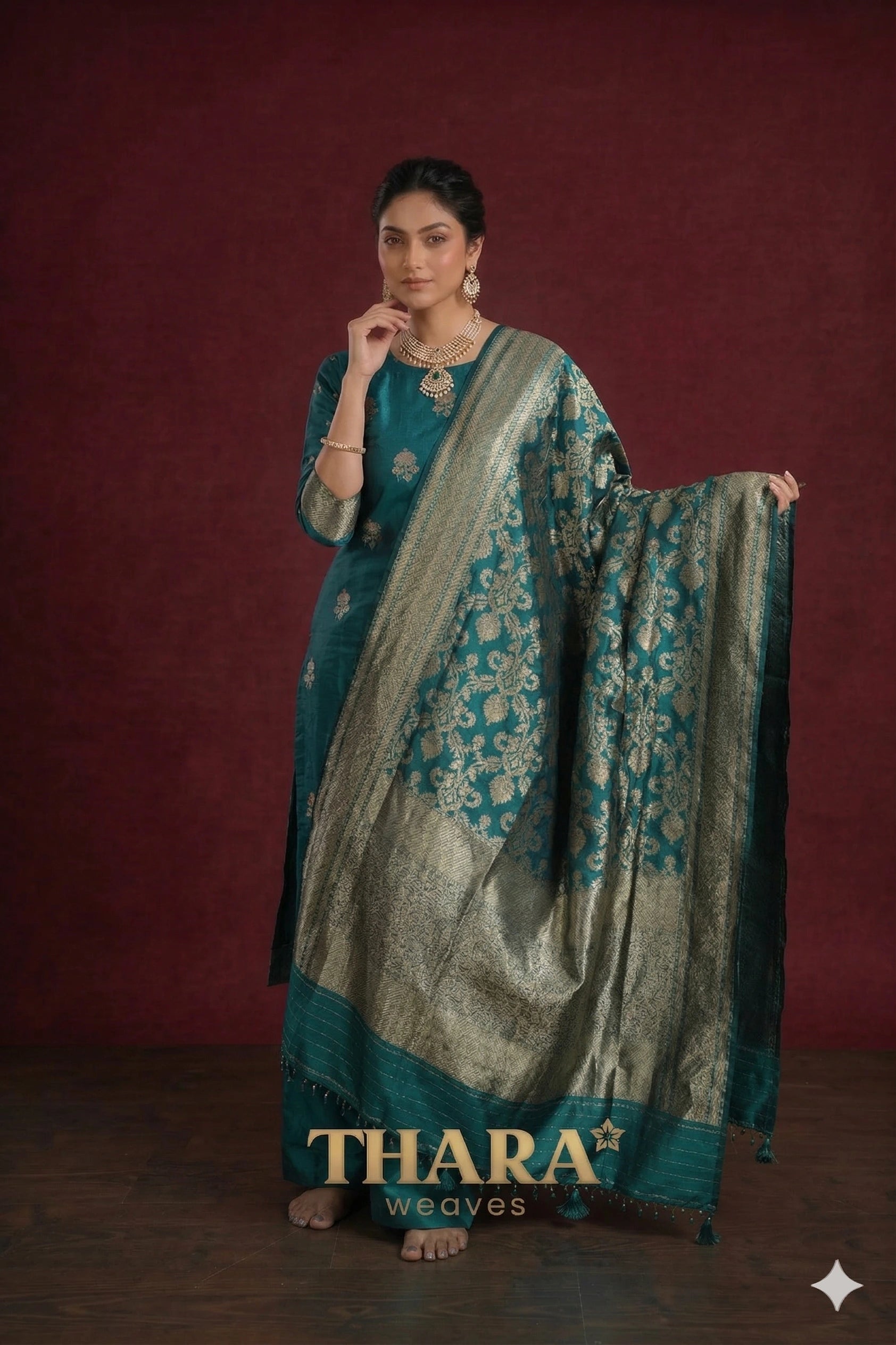 Pure Katan Green Banarasi Dress