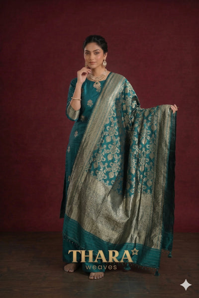 Pure Katan Green Banarasi Dress