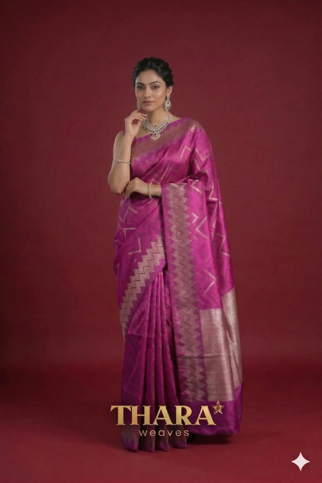 Pure Katan Silk Pink Designer Banarasi Saree Hover Image