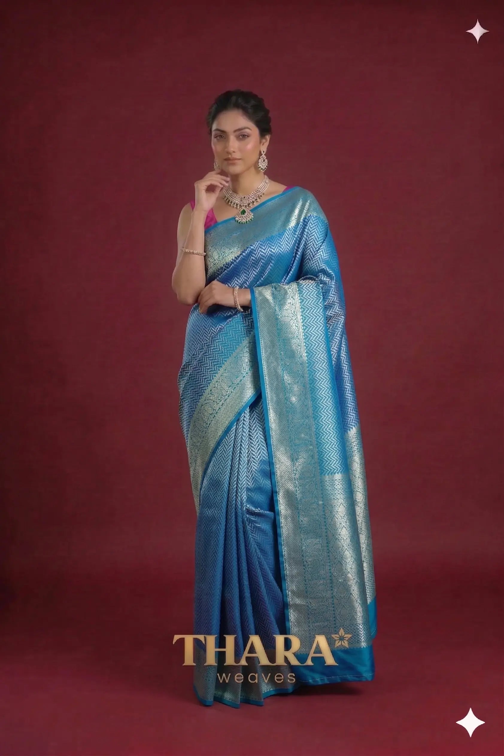 Pure Brocade Blue Banarasi Saree