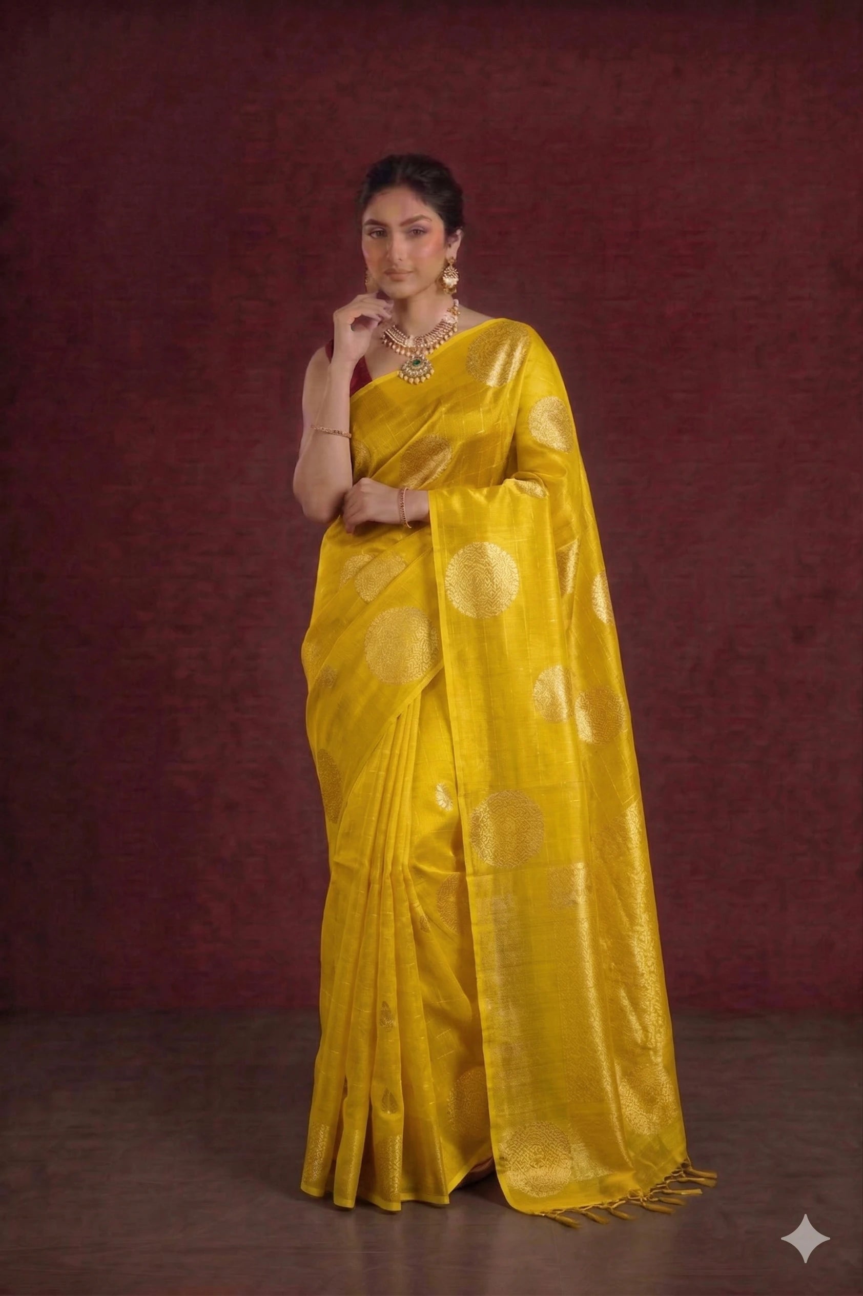 Pure Kora Yellow Banarasi Saree
