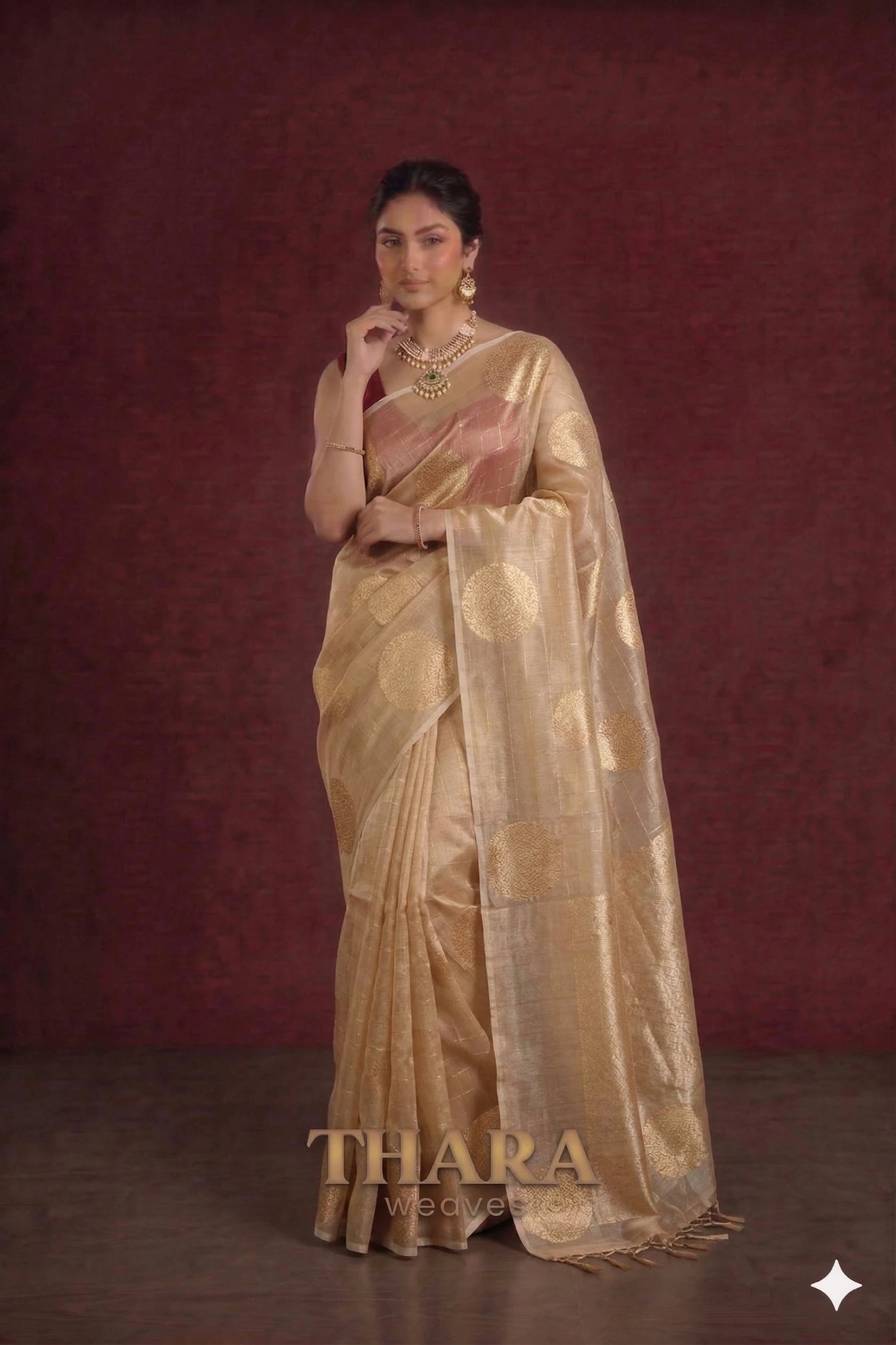 Pure Kora Beige Banarasi Saree