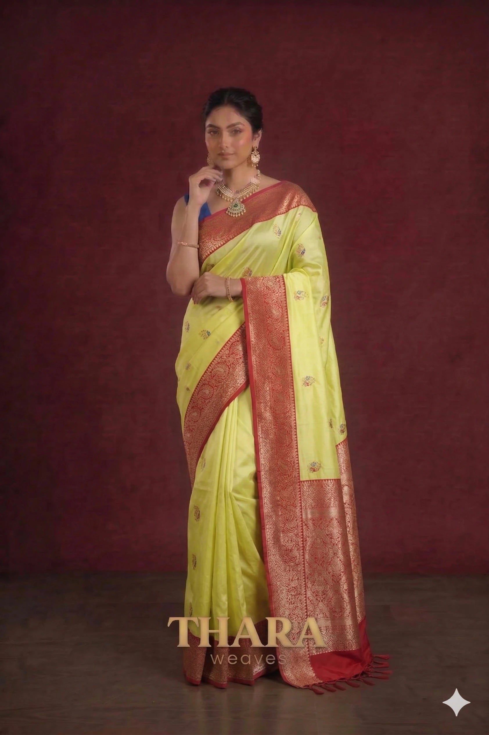 Pure Katan Yellow with Red Banarasi Saree