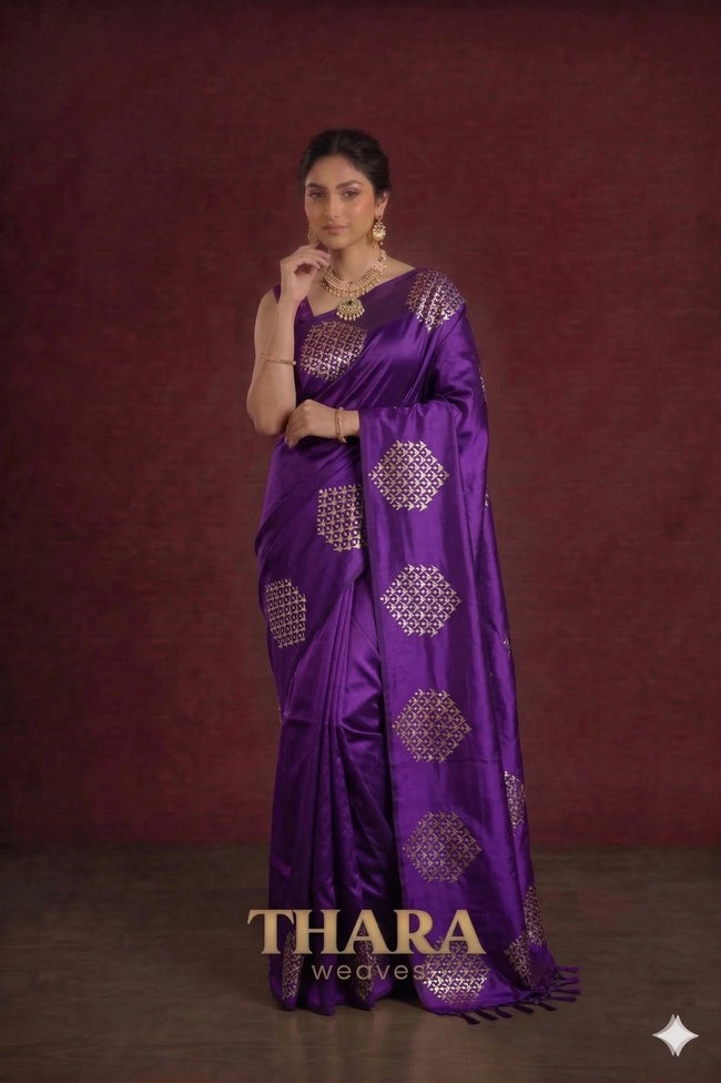 Pure Mushroo Purple Banarasi Saree Hover Image