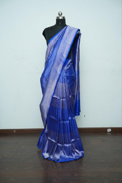 Pure Katan Silk Brocade Blue with Meenakari Banarasi Saree